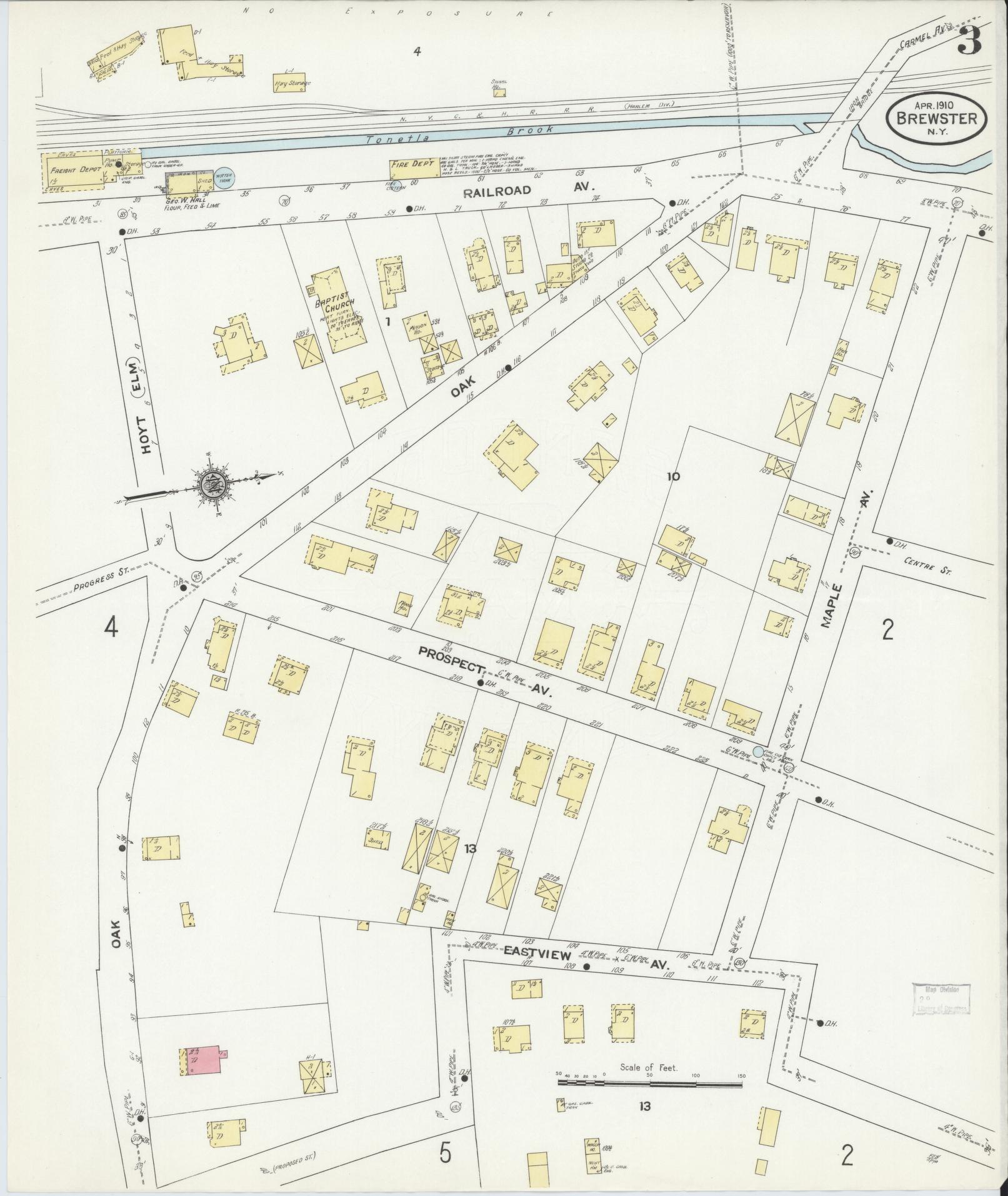 Sanborn Fire Insurance Map from Brewster, Putnam County, New York (1910), Sheet #0003 - Historic Sanborn Fire Insurance Map Print, vintage old map wall art, antique decor, genealogy gift, New York New York map