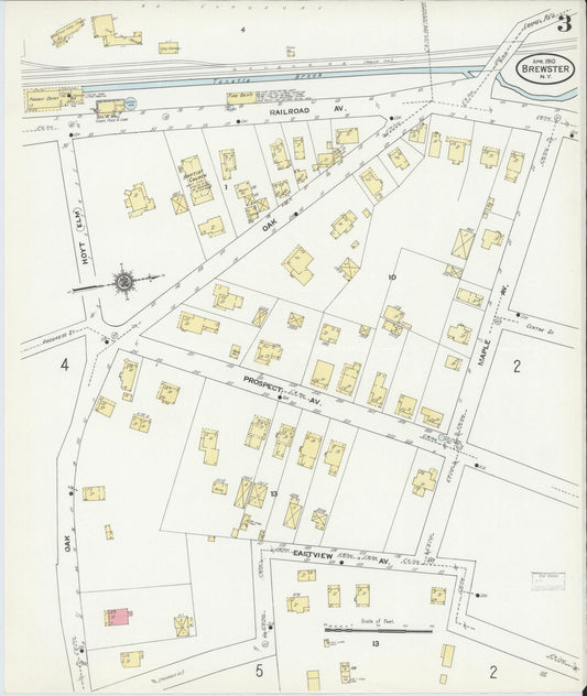 Sanborn Fire Insurance Map from Brewster, Putnam County, New York (1910), Sheet #0003 - Historic Sanborn Fire Insurance Map Print, vintage old map wall art, antique decor, genealogy gift, New York New York map