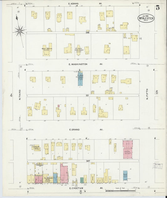 Sanborn Fire Insurance Map from McAlester, Pittsburg County, Oklahoma (1908), Sheet #0005 - Historic Sanborn Fire Insurance Map Print, vintage old map wall art, antique decor, genealogy gift, Oklahoma Oklahoma map