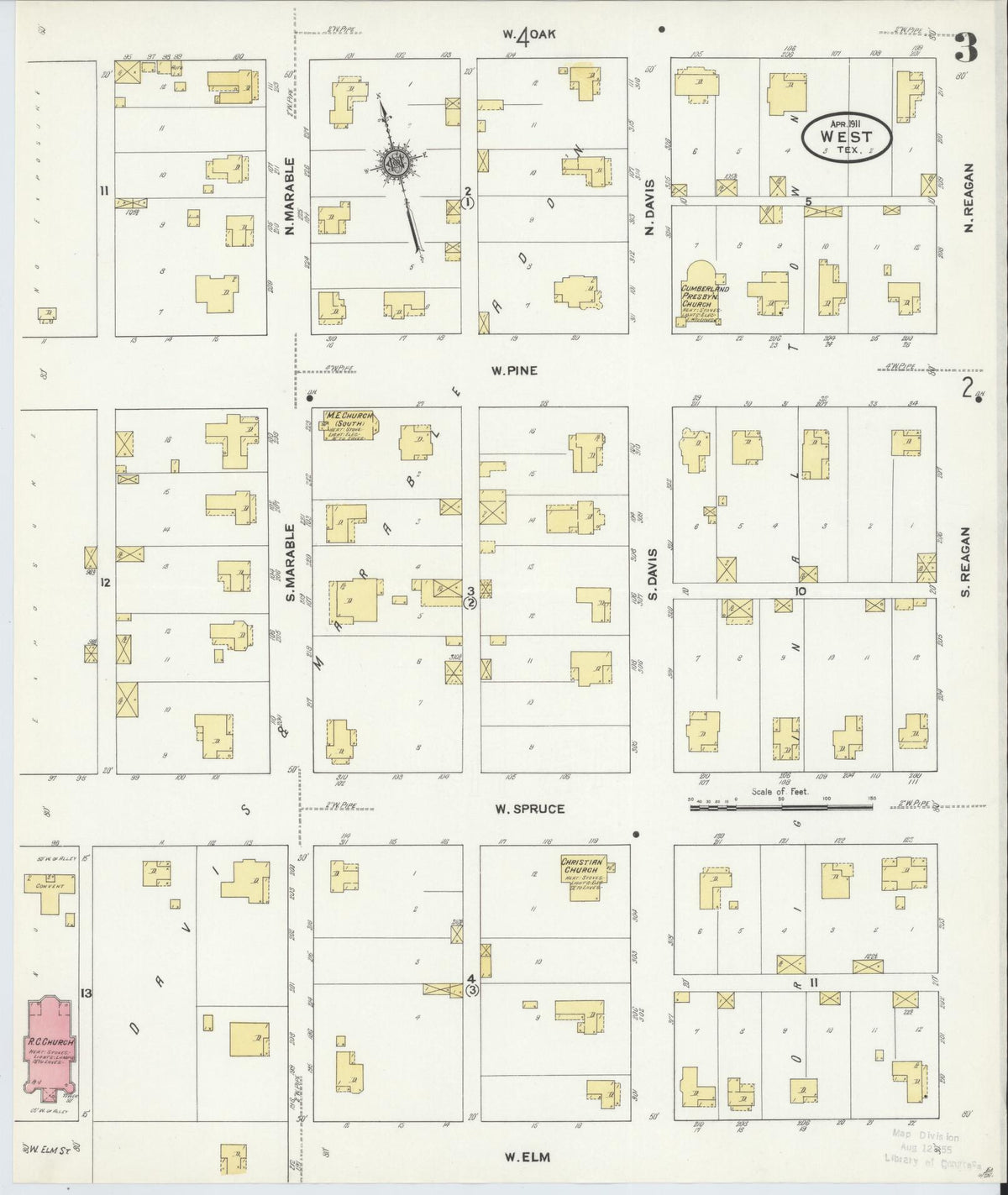 Sanborn Fire Insurance Map from West, McLennan County, Texas (1911), Sheet #0003 - Complete Map Set gallery image, historic Sanborn map, vintage wall art, Texas Texas