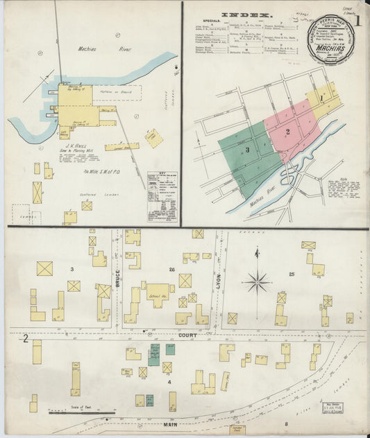 Sanborn Fire Insurance Map from Machias, Washington County, Maine (1897), Sheet #0001 - Complete Map Set gallery image, historic Sanborn map, vintage wall art, Maine Maine