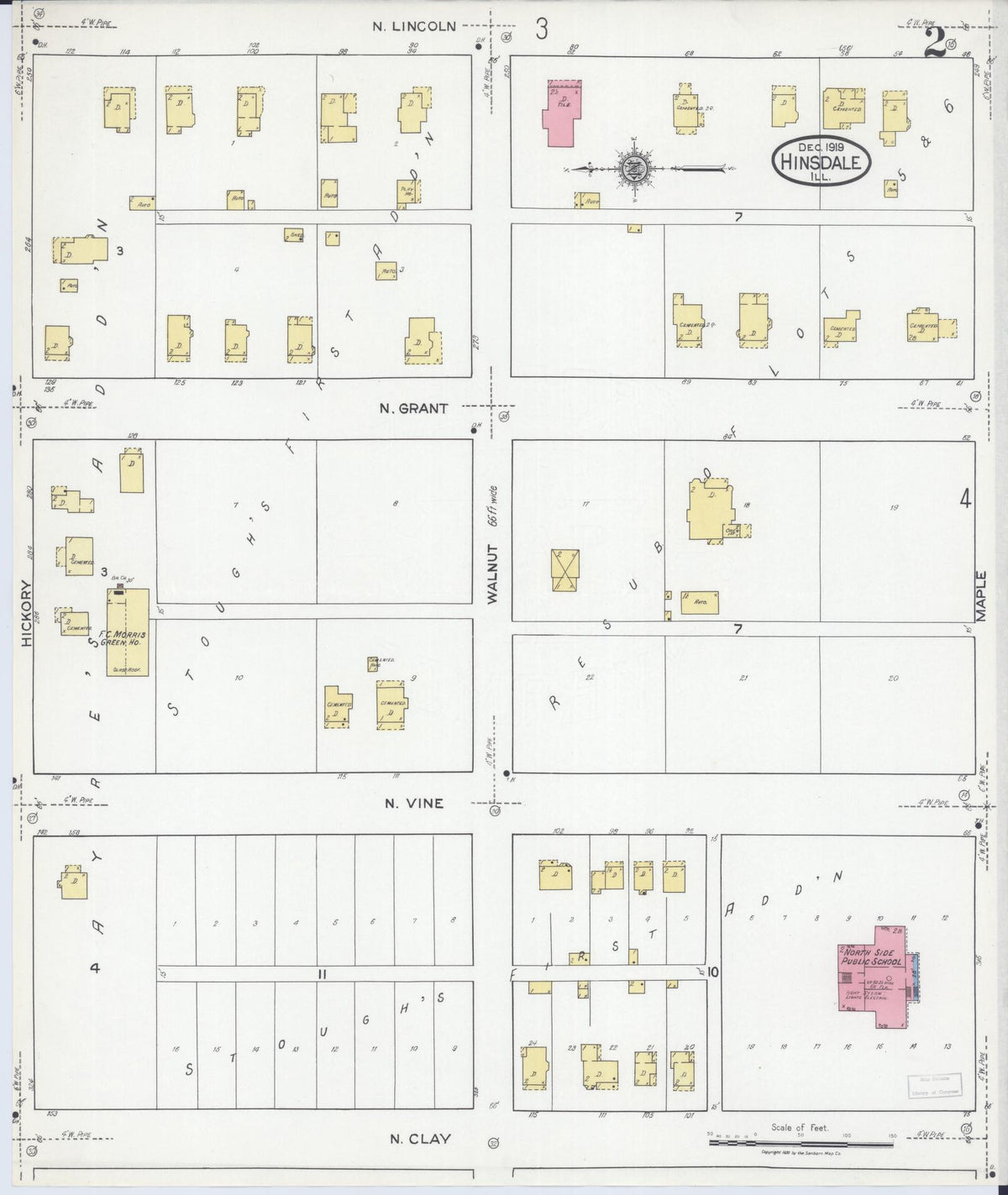Sanborn Fire Insurance Map from Hinsdale, Du Page And Cook Counties, Illinois (1919), Sheet #0002 - Complete Map Set gallery image, historic Sanborn map, vintage wall art, Illinois Illinois