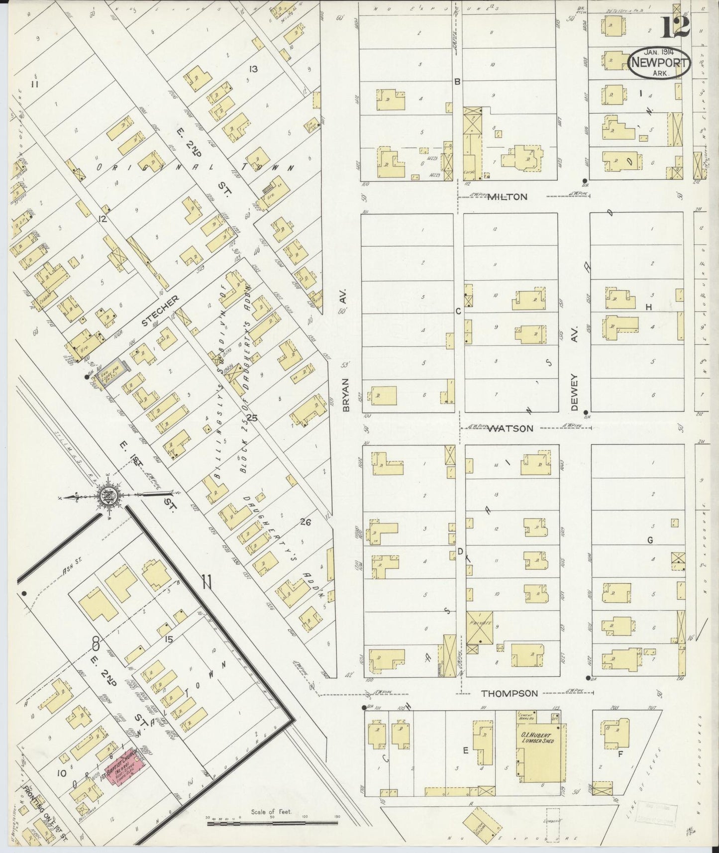 Sanborn Fire Insurance Map from Newport, Jackson County, Arkansas (1914), Sheet #0012 - Complete Map Set gallery image, historic Sanborn map, vintage wall art, Arkansas Arkansas