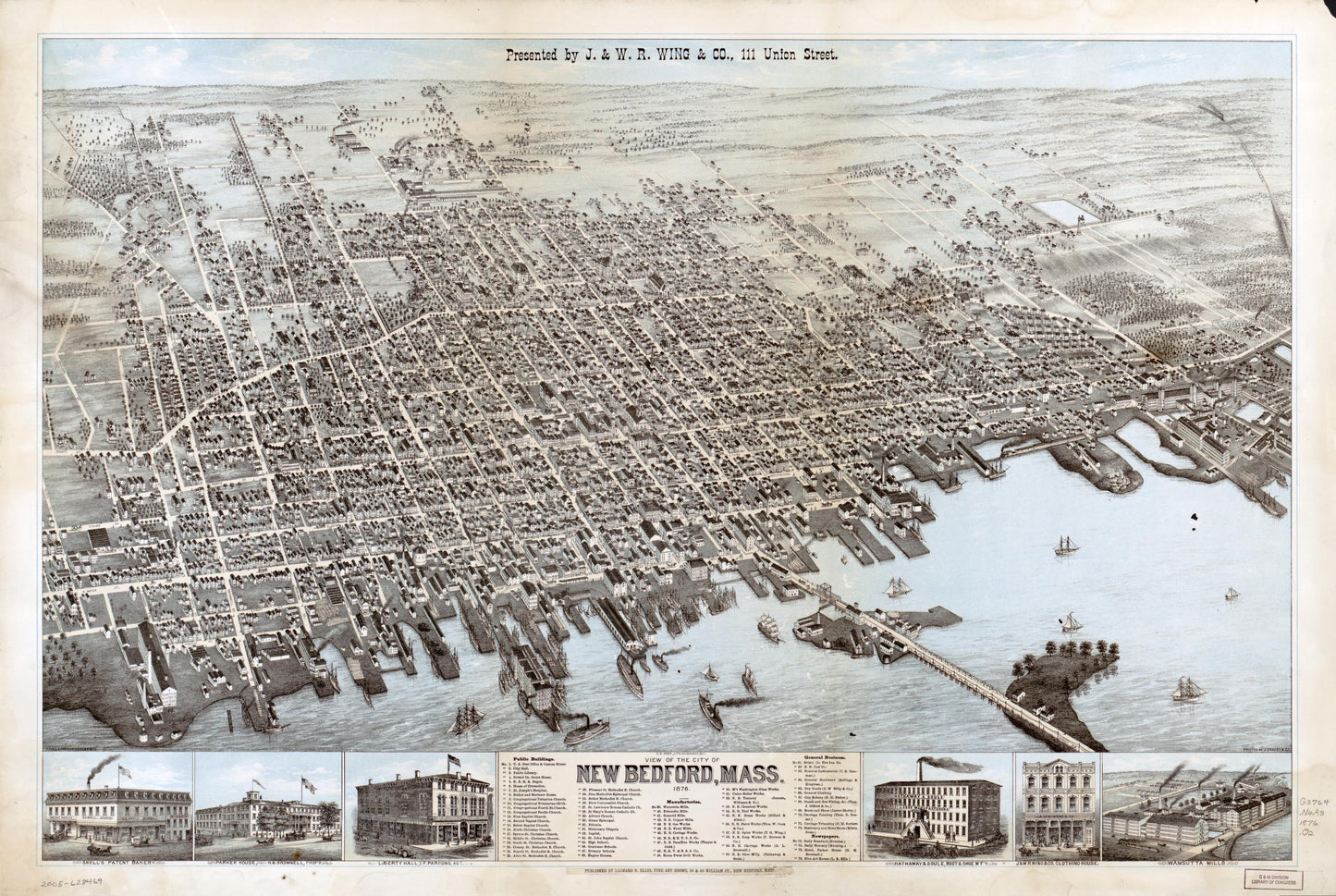 View of the city of New Bedford, Mass., 1876 (1876) – Historic Bird’s-Eye View Panorama Print