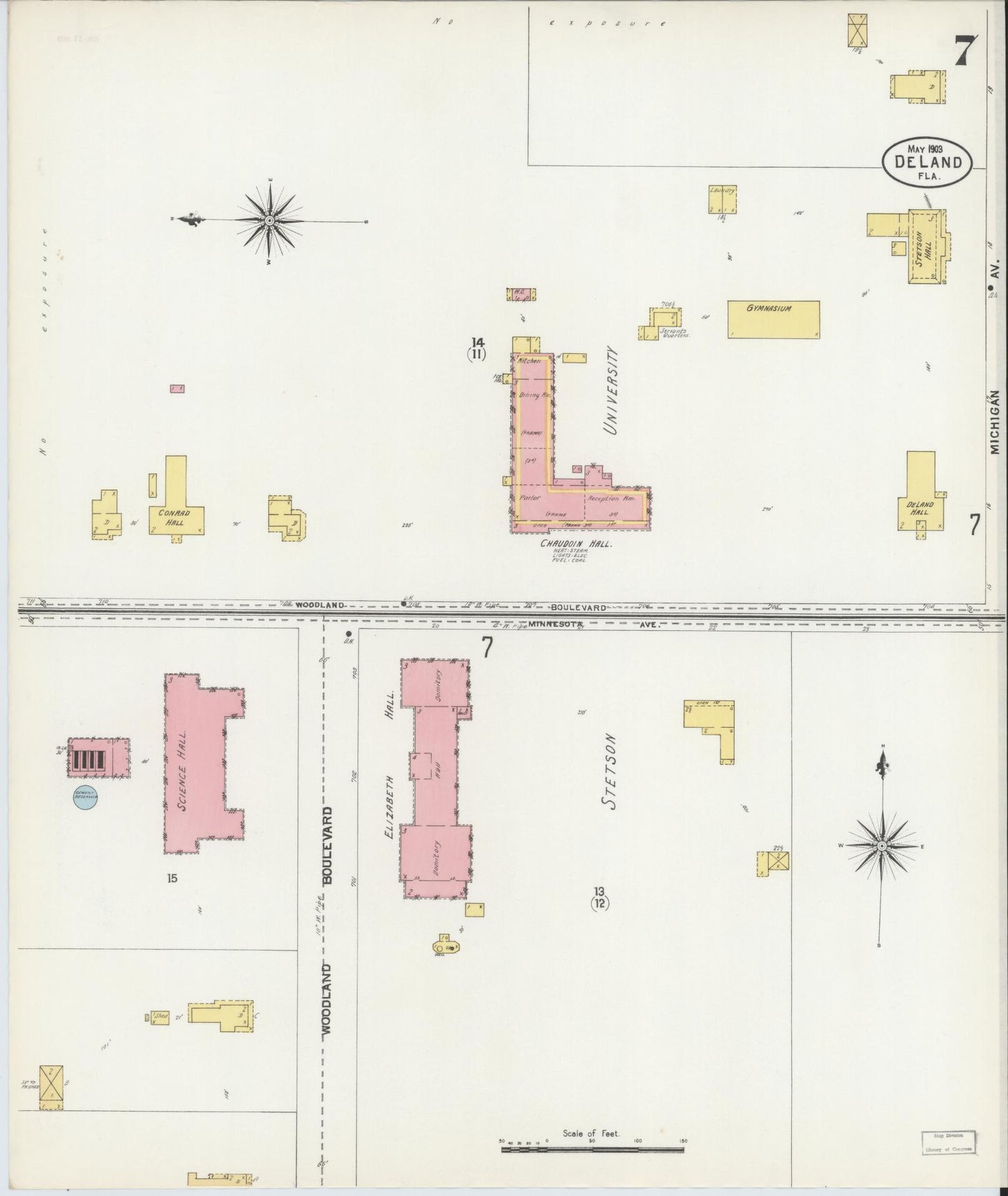 Sanborn Fire Insurance Map from De Land, Volusia County, Florida (1903), Sheet #0007 - Complete Map Set gallery image, historic Sanborn map, vintage wall art, Florida Florida