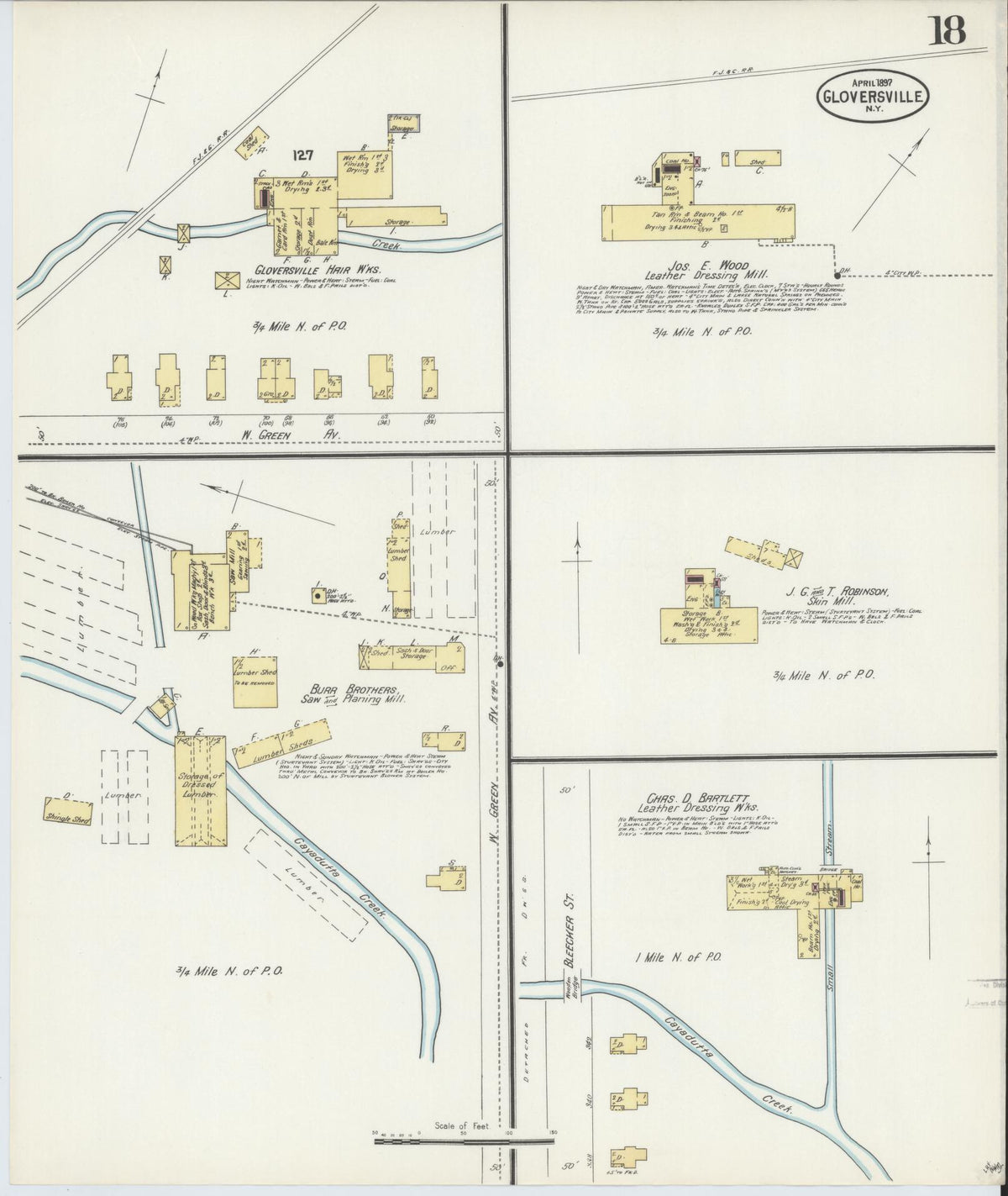 Sanborn Fire Insurance Map from Gloversville, Fulton County, New York (1897), Sheet #0018 - Historic Sanborn Fire Insurance Map Print, vintage old map wall art, antique decor, genealogy gift, New York New York map
