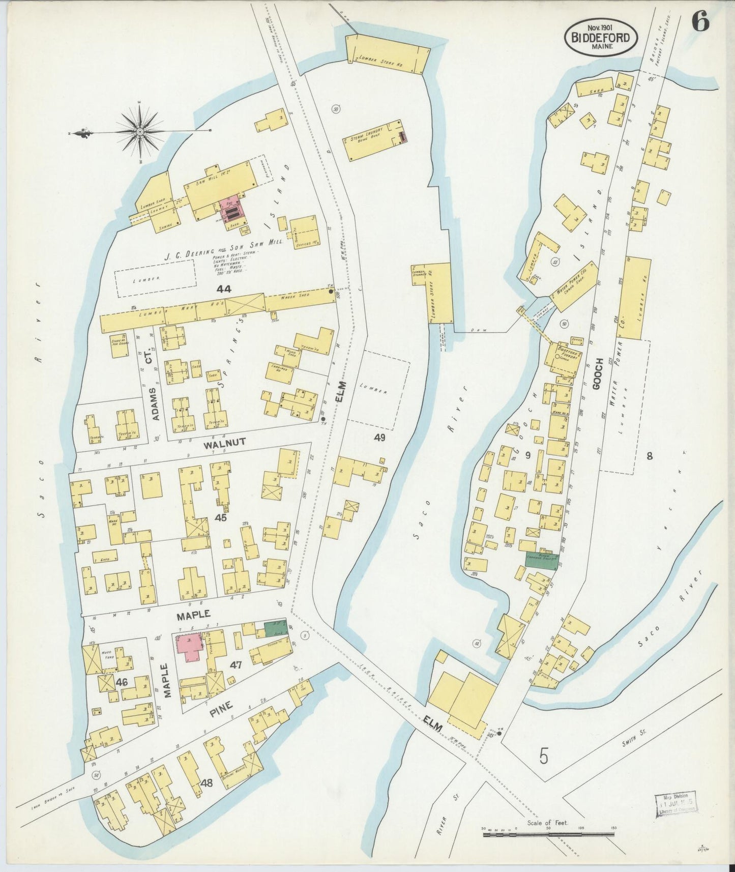 Sanborn Fire Insurance Map from Biddeford, York County, Maine (1901), Sheet #0006 - Complete Map Set gallery image, historic Sanborn map, vintage wall art, Maine Maine