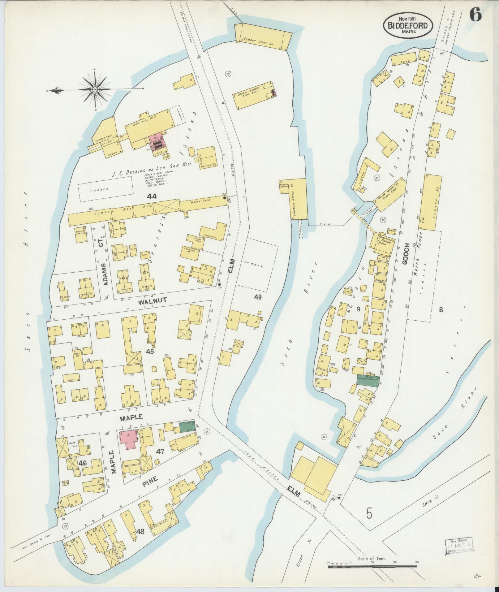 Sanborn Fire Insurance Map from Biddeford, York County, Maine (1901), Sheet #0006 - Complete Map Set gallery image, historic Sanborn map, vintage wall art, Maine Maine