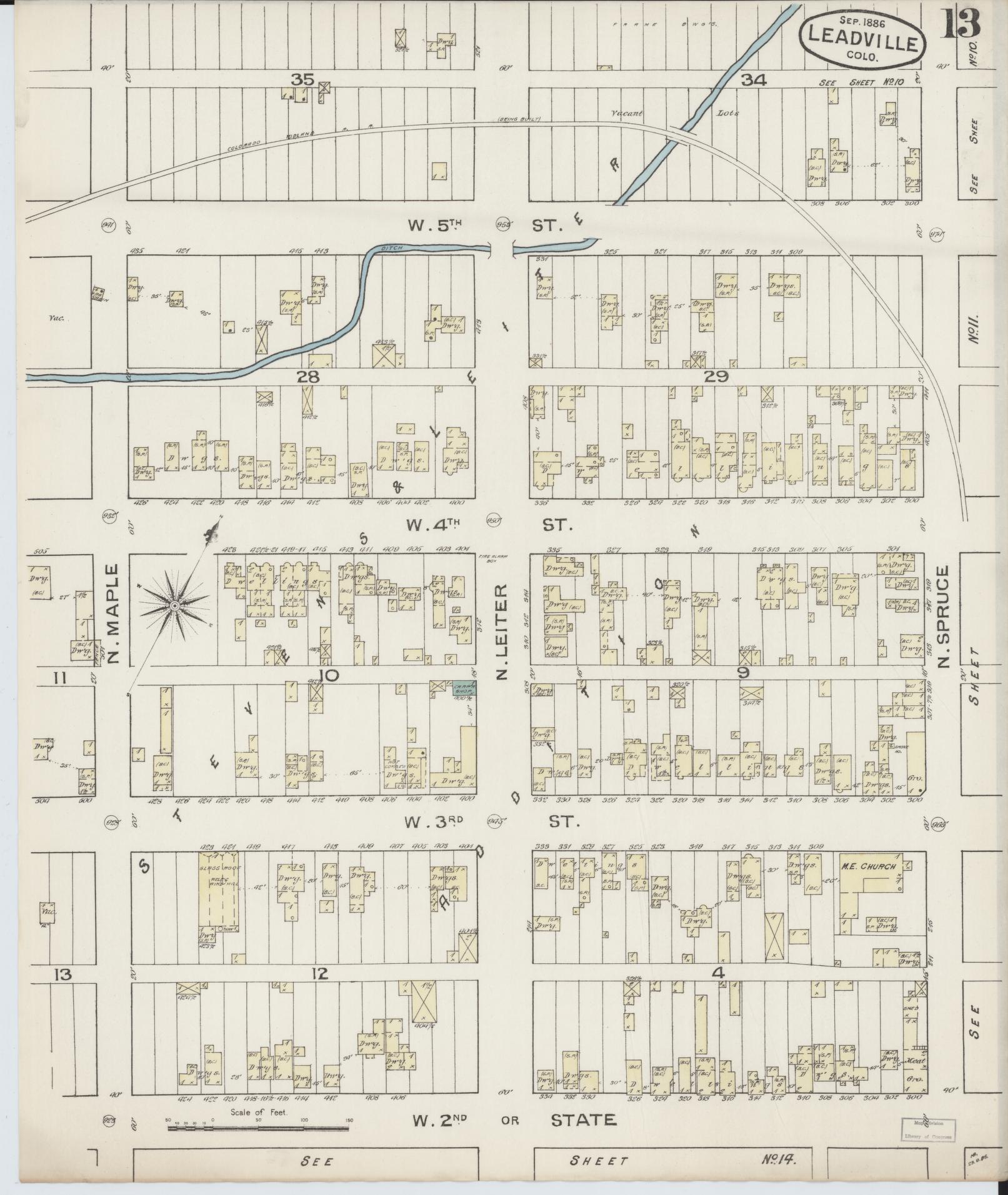 Sanborn Fire Insurance Map from Leadville, Lake County, Colorado (1886), Sheet #0013 - Complete Map Set gallery image, historic Sanborn map, vintage wall art, Colorado Colorado
