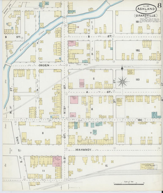 Sanborn Fire Insurance Map from Ashland, Schuylkill County, Pennsylvania (1891), Sheet #0008 - Historic Sanborn Fire Insurance Map Print, vintage old map wall art, antique decor, genealogy gift, Pennsylvania Pennsylvania map