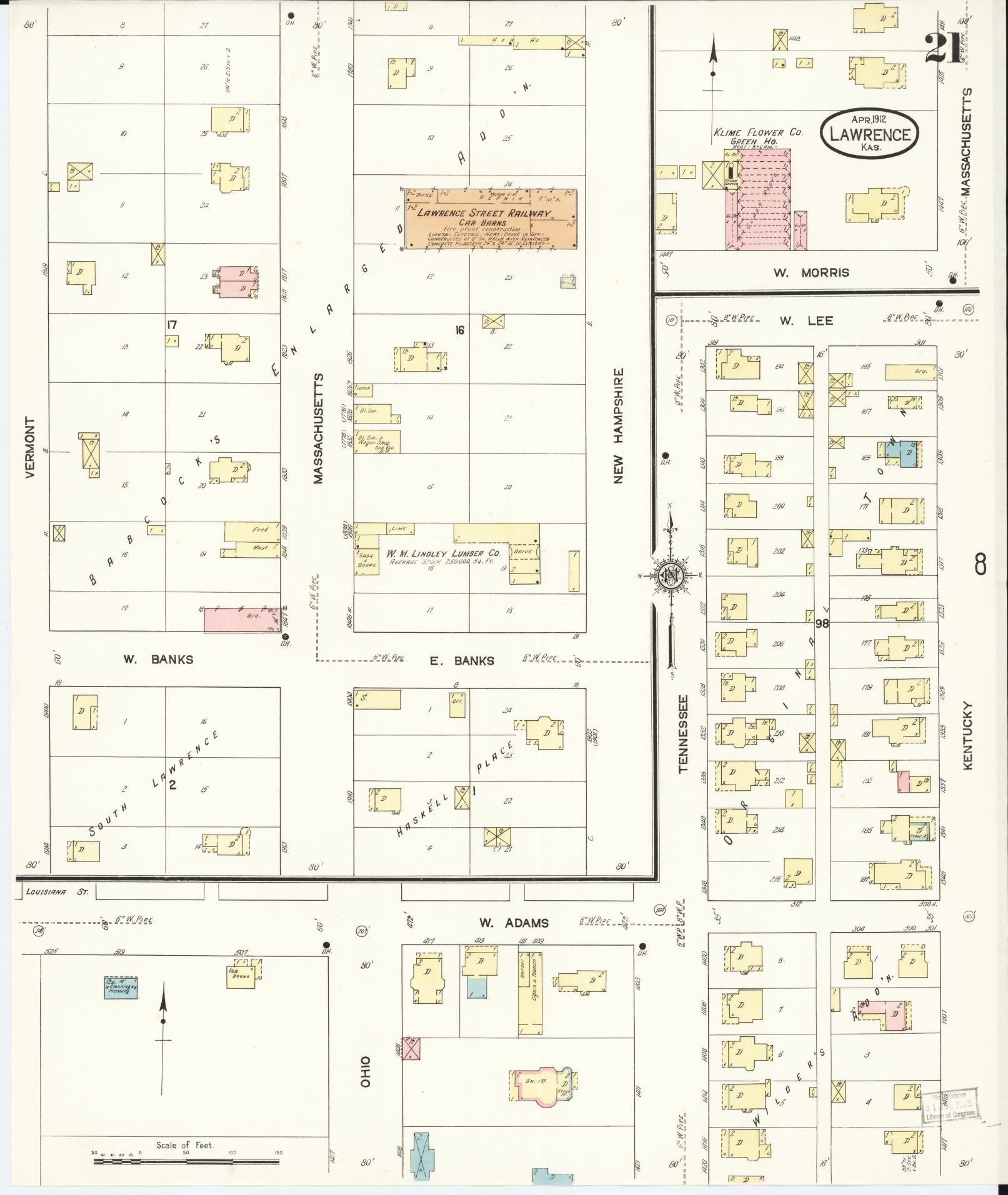 Sanborn Fire Insurance Map from Lawrence, Douglas County, Kansas (1912), Sheet #0021 - Complete Map Set gallery image, historic Sanborn map, vintage wall art, Kansas Kansas