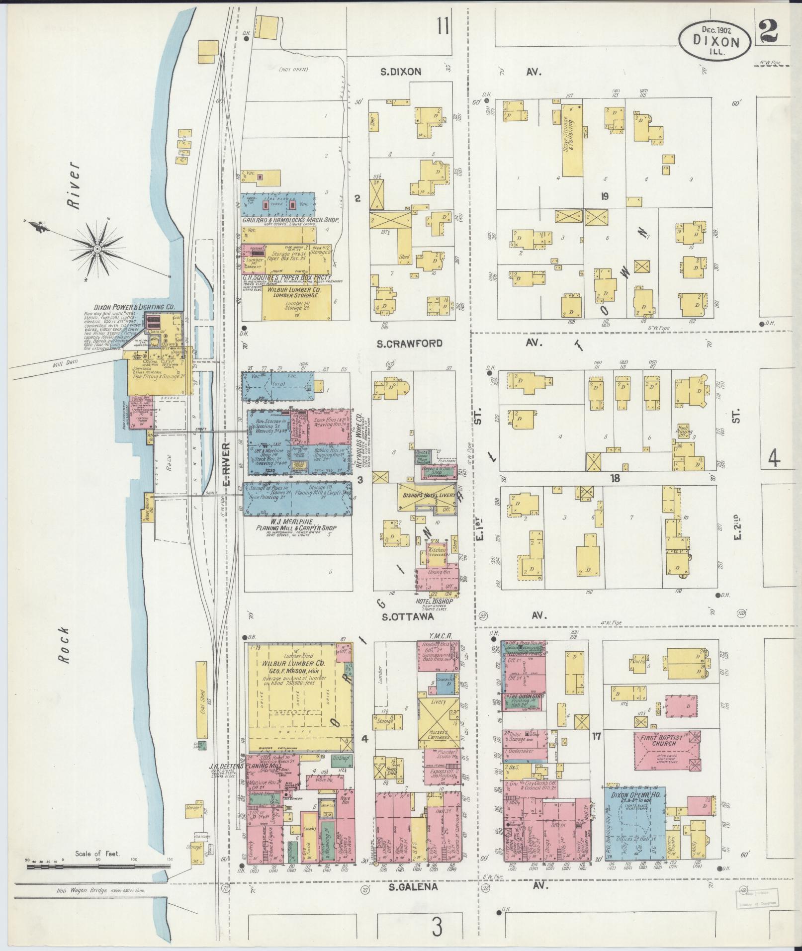 Sanborn Fire Insurance Map from Dixon, Lee County, Illinois (1902), Sheet #0002 - Complete Map Set gallery image, historic Sanborn map, vintage wall art, Illinois Illinois