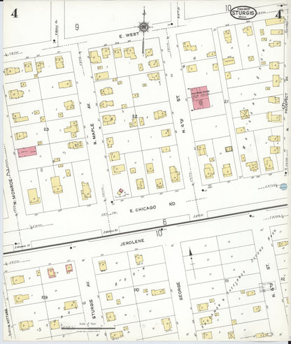 Sanborn Fire Insurance Map from Sturgis, Saint Joseph County, Michigan (1923), Sheet #0004 - Historic Sanborn Fire Insurance Map Print, vintage old map wall art, antique decor, genealogy gift, Michigan Michigan map