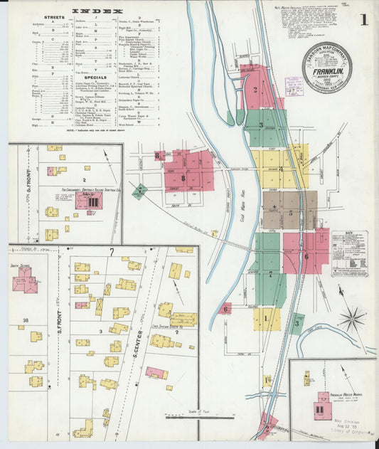 Sanborn Fire Insurance Map from Franklin, Warren County, Ohio (1905), Sheet #0001 - Complete Map Set gallery image, historic Sanborn map, vintage wall art, Ohio Ohio