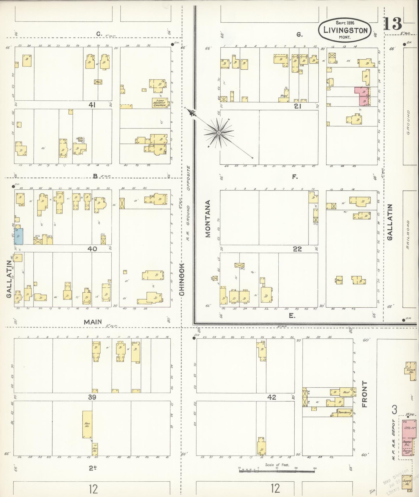 Sanborn Fire Insurance Map from Livingston, Park County, Montana (1896), Sheet #0013 - Historic Sanborn Fire Insurance Map Print, vintage old map wall art, antique decor, genealogy gift, Montana Montana map