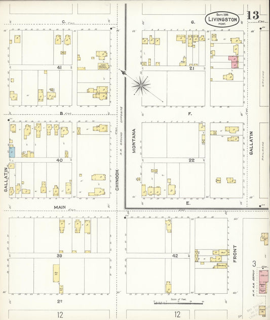 Sanborn Fire Insurance Map from Livingston, Park County, Montana (1896), Sheet #0013 - Historic Sanborn Fire Insurance Map Print, vintage old map wall art, antique decor, genealogy gift, Montana Montana map