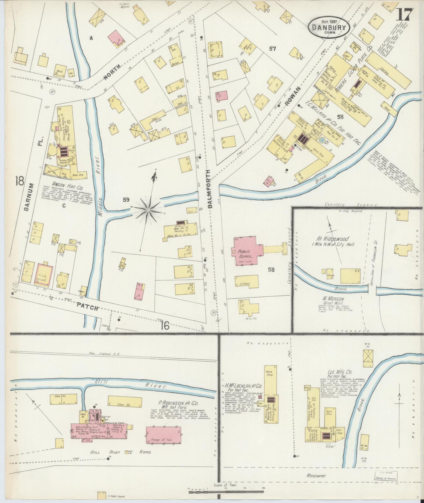 Sanborn Fire Insurance Map from Danbury, Fairfield County, Connecticut (1897), Sheet #0017 - Historic Sanborn Fire Insurance Map Print, vintage old map wall art, antique decor, genealogy gift, Connecticut Connecticut map