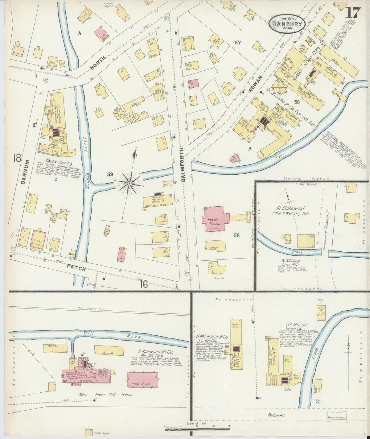 Sanborn Fire Insurance Map from Danbury, Fairfield County, Connecticut (1897), Sheet #0017 - Historic Sanborn Fire Insurance Map Print, vintage old map wall art, antique decor, genealogy gift, Connecticut Connecticut map