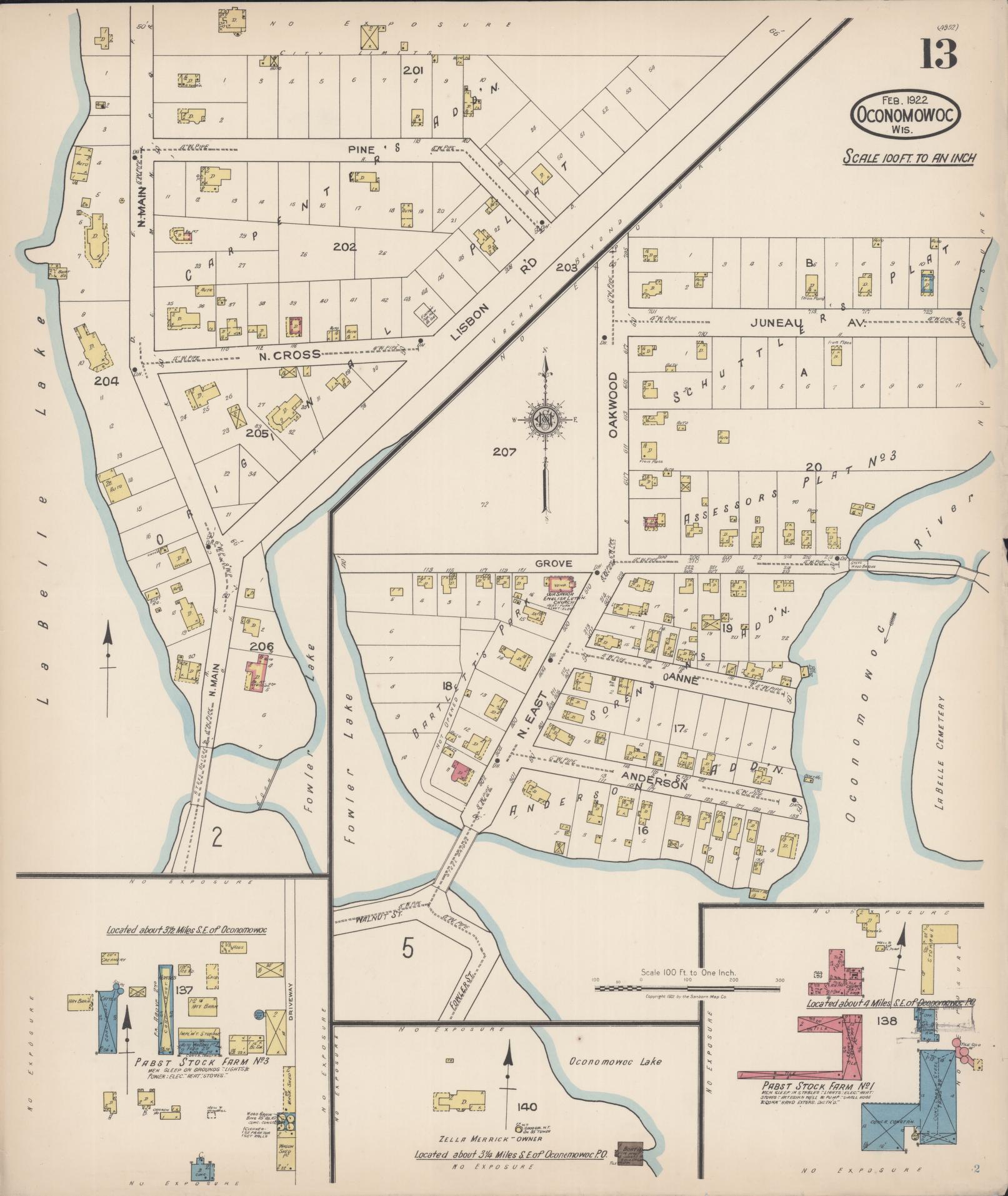 Sanborn Fire Insurance Map from Oconomowoc, Waukesha County, Wisconsin (1922), Sheet #0013 - Complete Map Set gallery image, historic Sanborn map, vintage wall art, Wisconsin Wisconsin