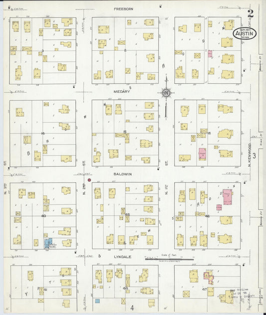 Sanborn Fire Insurance Map from Austin, Mower County, Minnesota (1917), Sheet #0002 - Historic Sanborn Fire Insurance Map Print, vintage old map wall art, antique decor, genealogy gift, Minnesota Minnesota map