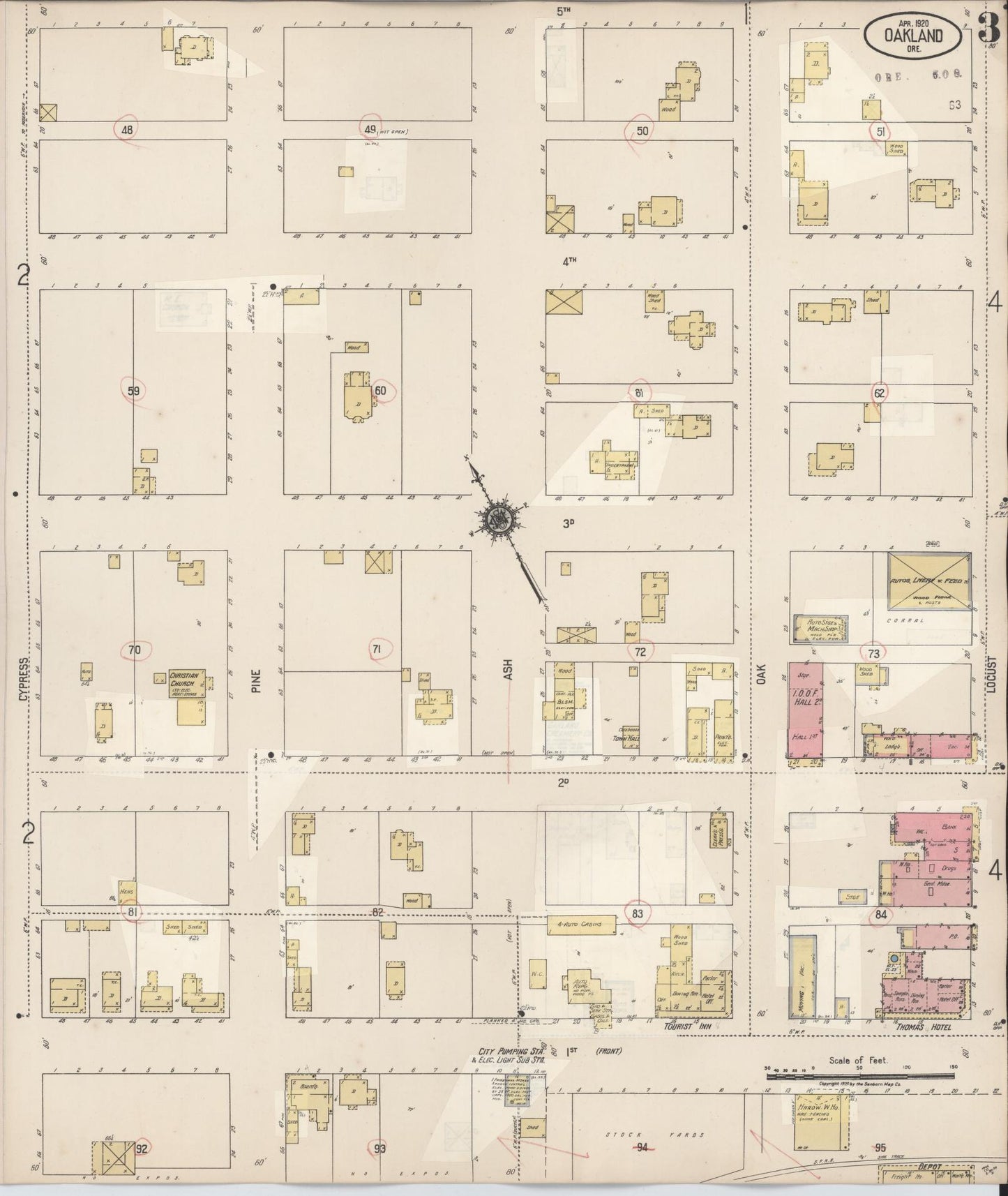 Sanborn Fire Insurance Map from Oakland, Douglas County, Oregon (1931), Sheet #0003 - Complete Map Set gallery image, historic Sanborn map, vintage wall art, Oregon Oregon