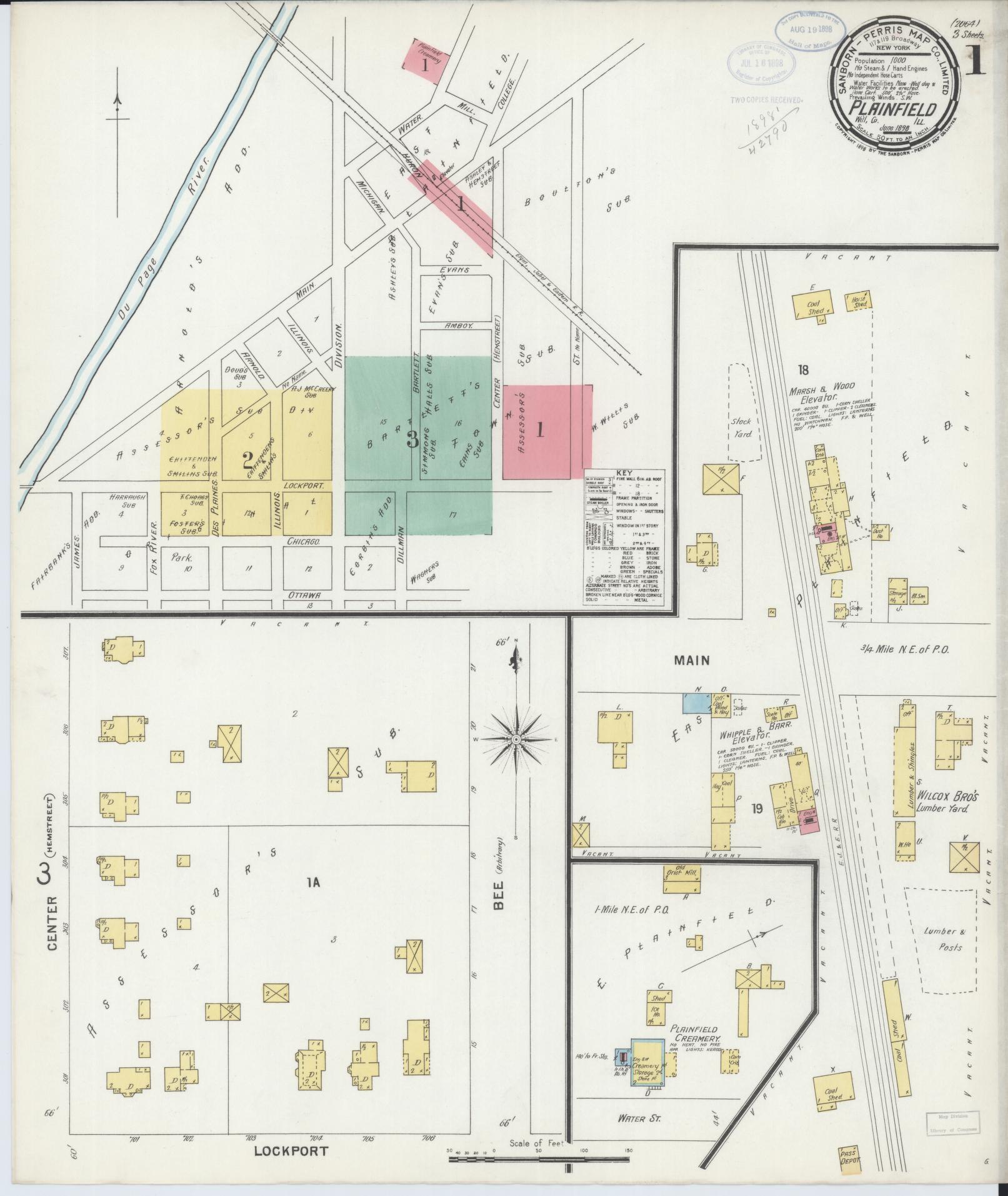 Sanborn Fire Insurance Map from Plainfield, Will County, Illinois (1898), Sheet #0001 - Historic Sanborn Fire Insurance Map Print, vintage old map wall art, antique decor, genealogy gift, Illinois Illinois map