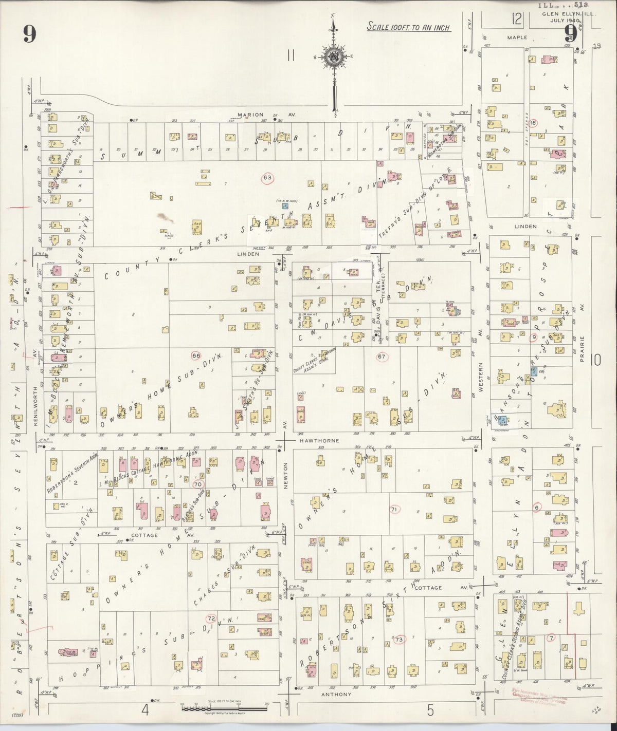 Sanborn Fire Insurance Map from Glen Ellyn, Du Page County, Illinois (1940), Sheet #0009