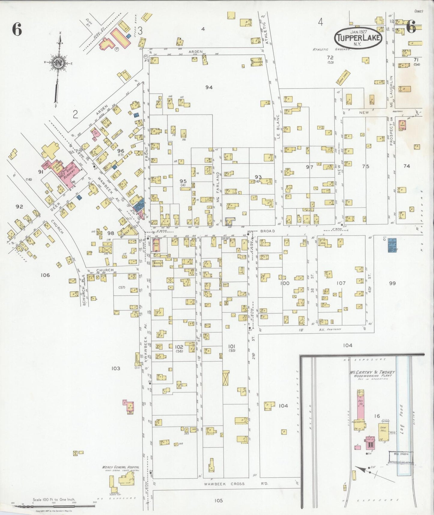 Sanborn Fire Insurance Map from Tupper Lake, Franklin County, New York (1927), Sheet #0006 - Complete Map Set gallery image, historic Sanborn map, vintage wall art, New York New York