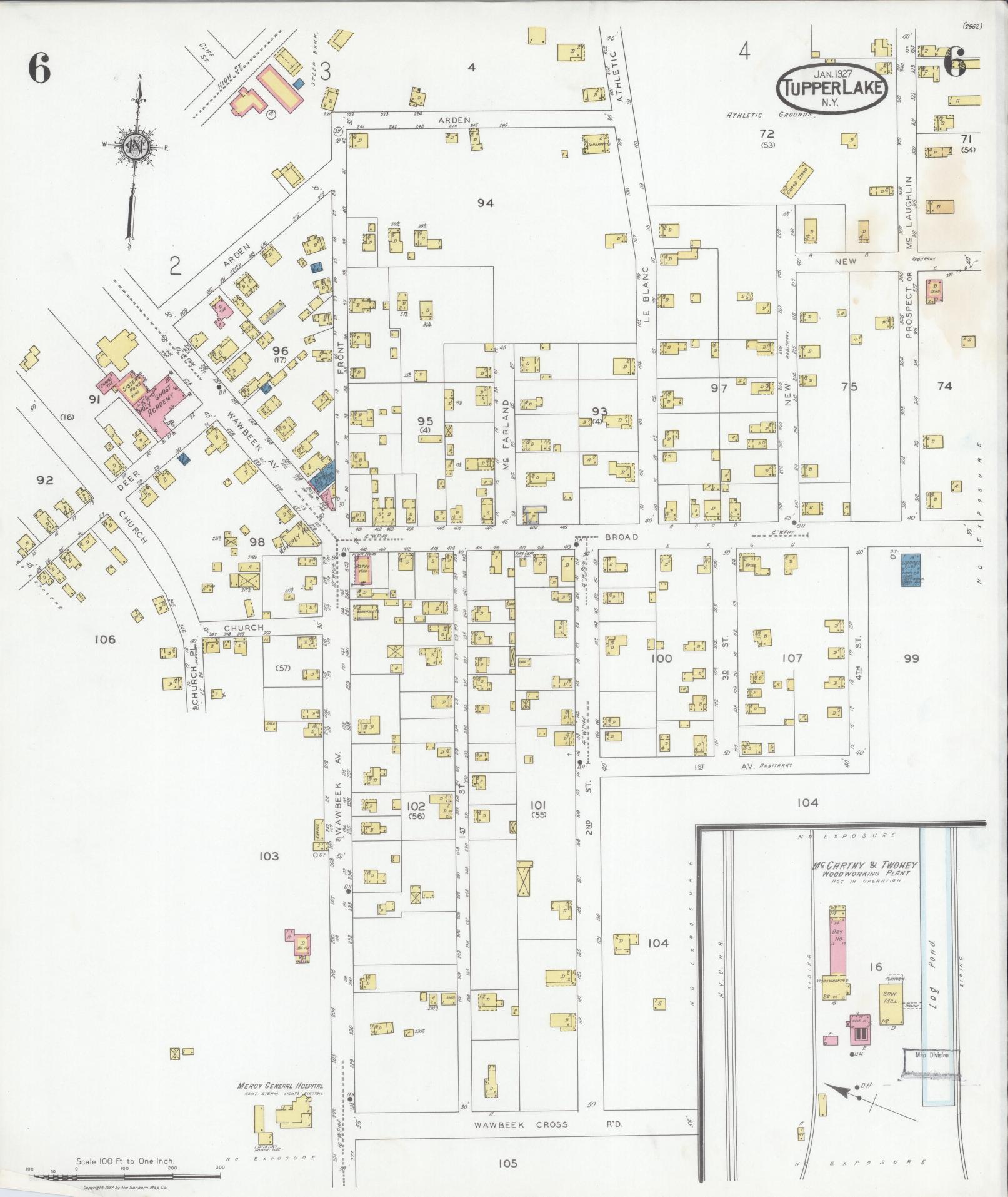 Sanborn Fire Insurance Map from Tupper Lake, Franklin County, New York (1927), Sheet #0006 - Complete Map Set gallery image, historic Sanborn map, vintage wall art, New York New York