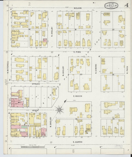 Sanborn Fire Insurance Map from Cadillac, Wexford County, Michigan (1895), Sheet #0004 - Historic Sanborn Fire Insurance Map Print, vintage old map wall art, antique decor, genealogy gift, Michigan Michigan map
