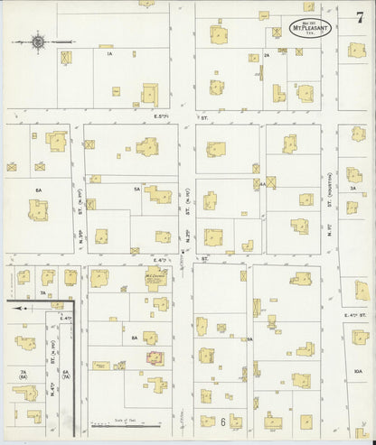 Sanborn Fire Insurance Map from Mount Pleasant, Titus County, Texas (1911), Sheet #0007 - Complete Map Set gallery image, historic Sanborn map, vintage wall art, Texas Texas
