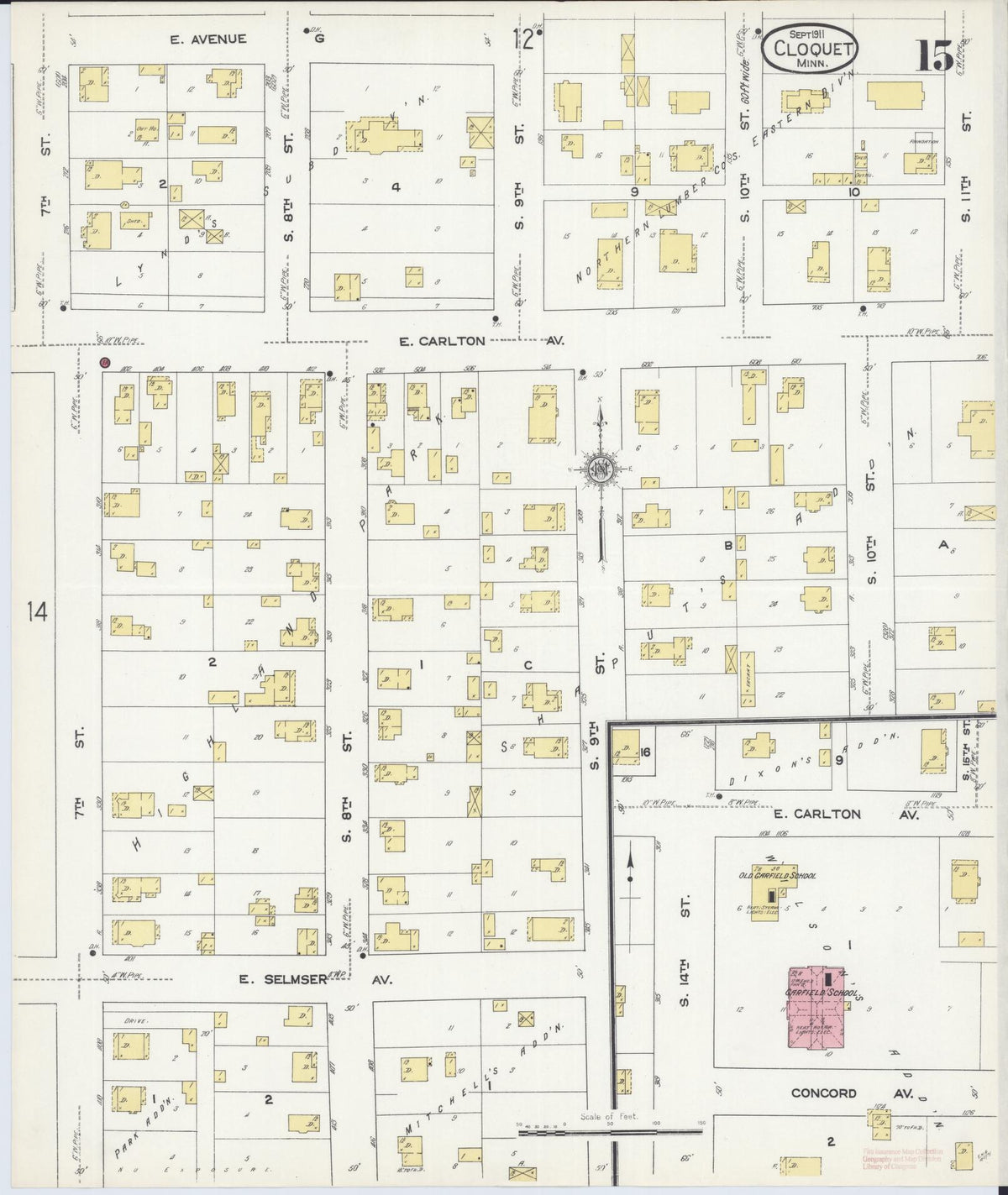 Sanborn Fire Insurance Map from Cloquet, Carlton County, Minnesota (1911), Sheet #0015 - Historic Sanborn Fire Insurance Map Print, vintage old map wall art, antique decor, genealogy gift, Minnesota Minnesota map