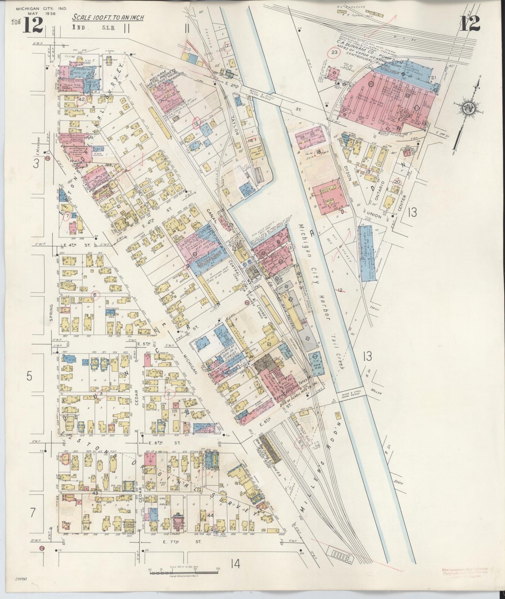 Sanborn Fire Insurance Map from Michigan City, La Porte County, Indiana (1948), Sheet #0012 - Complete Map Set gallery image, historic Sanborn map, vintage wall art, Michigan Michigan