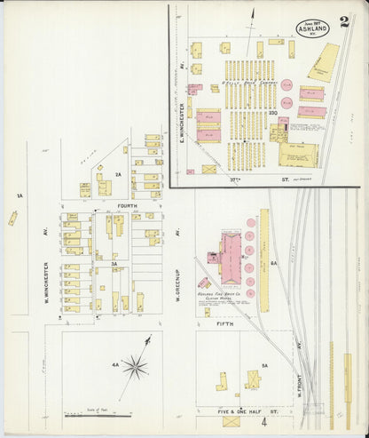 Sanborn Fire Insurance Map from Ashland, Boyd County, Kentucky (1907), Sheet #0002 - Complete Map Set gallery image, historic Sanborn map, vintage wall art, Kentucky Kentucky