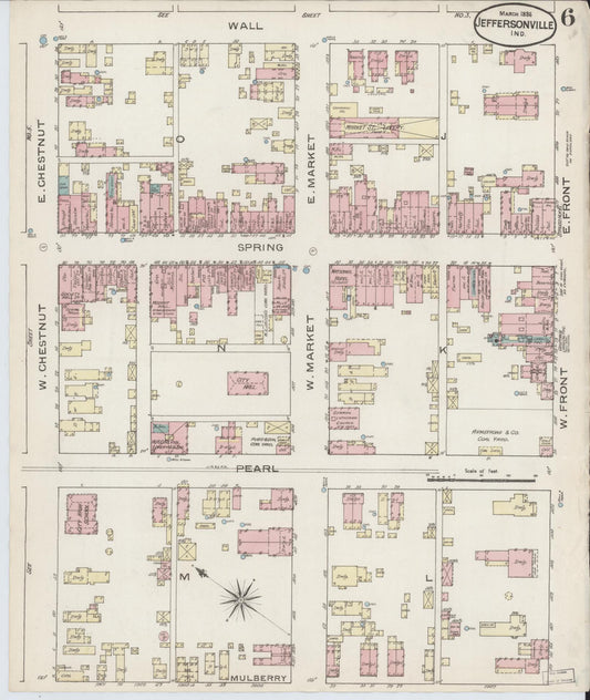 Sanborn Fire Insurance Map from Jeffersonville, Clark County, Indiana (1886), Sheet #0006 - Historic Sanborn Fire Insurance Map Print, vintage old map wall art, antique decor, genealogy gift, Indiana Indiana map