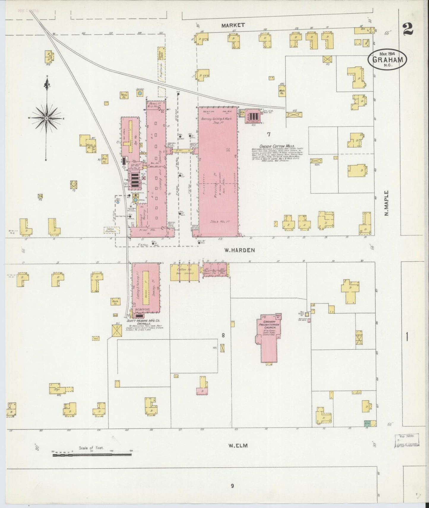 Sanborn Fire Insurance Map from Graham, Alamance County, North Carolina (1904), Sheet #0002 - Complete Map Set gallery image, historic Sanborn map, vintage wall art, North Carolina North Carolina