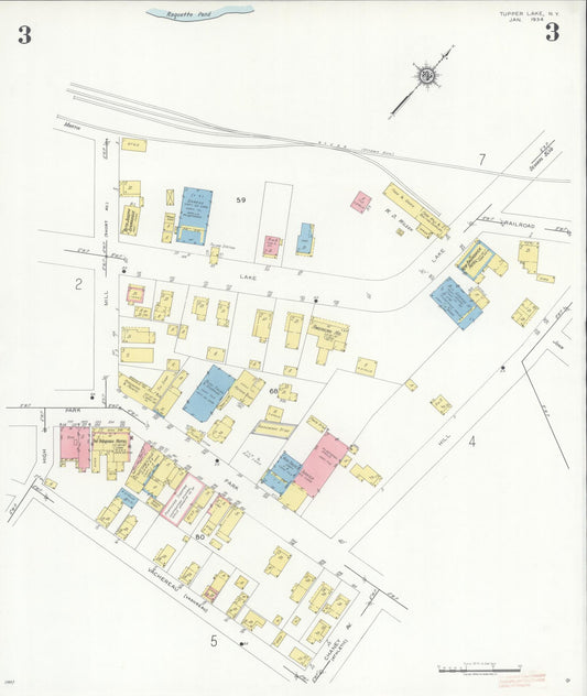 Sanborn Fire Insurance Map from Tupper Lake, Franklin County, New York (1934), Sheet #0003 - Historic Sanborn Fire Insurance Map Print, vintage old map wall art, antique decor, genealogy gift, New York New York map