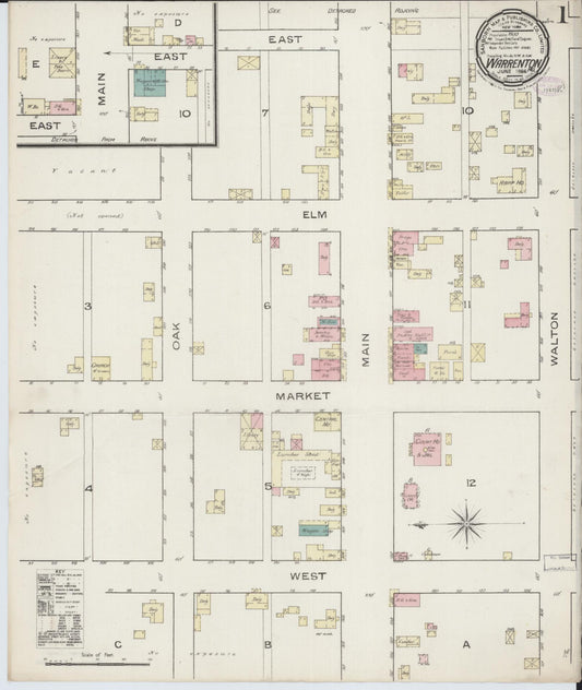 Sanborn Fire Insurance Map from Warrenton, Warren County, Missouri (1886), Sheet #0001 - Historic Sanborn Fire Insurance Map Print, vintage old map wall art, antique decor, genealogy gift, Missouri Missouri map