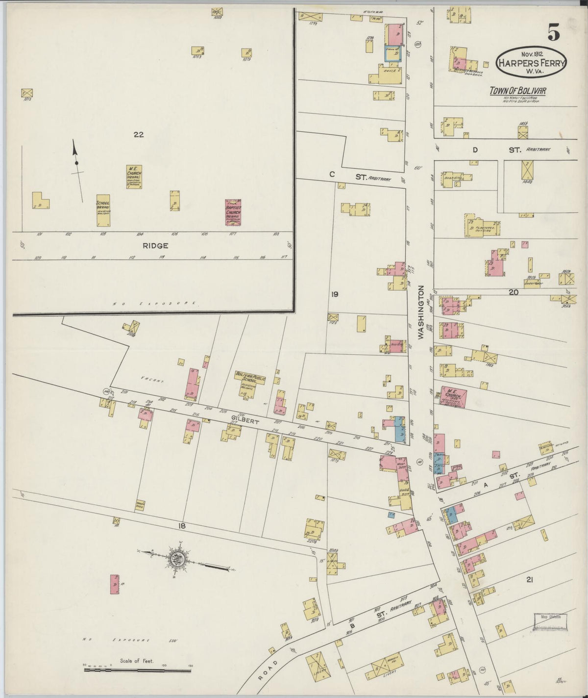 Sanborn Fire Insurance Map from Harpers Ferry, Jefferson County, West Virginia (1912), Sheet #0005 - Historic Sanborn Fire Insurance Map Print, vintage old map wall art, antique decor, genealogy gift, West Virginia West Virginia map