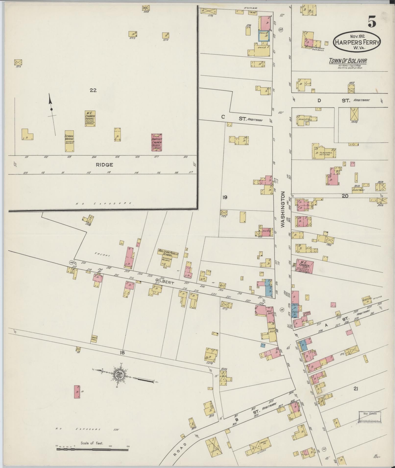 Sanborn Fire Insurance Map from Harpers Ferry, Jefferson County, West Virginia (1912), Sheet #0005 - Historic Sanborn Fire Insurance Map Print, vintage old map wall art, antique decor, genealogy gift, West Virginia West Virginia map