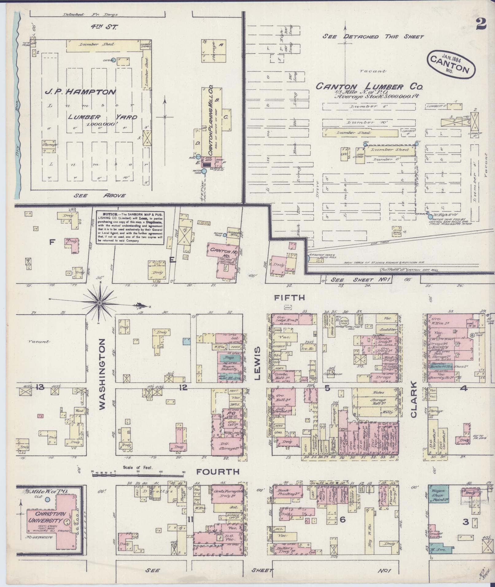 Sanborn Fire Insurance Map from Canton, Lewis County, Missouri (1884), Sheet #0002 - Historic Sanborn Fire Insurance Map Print, vintage old map wall art, antique decor, genealogy gift, Missouri Missouri map