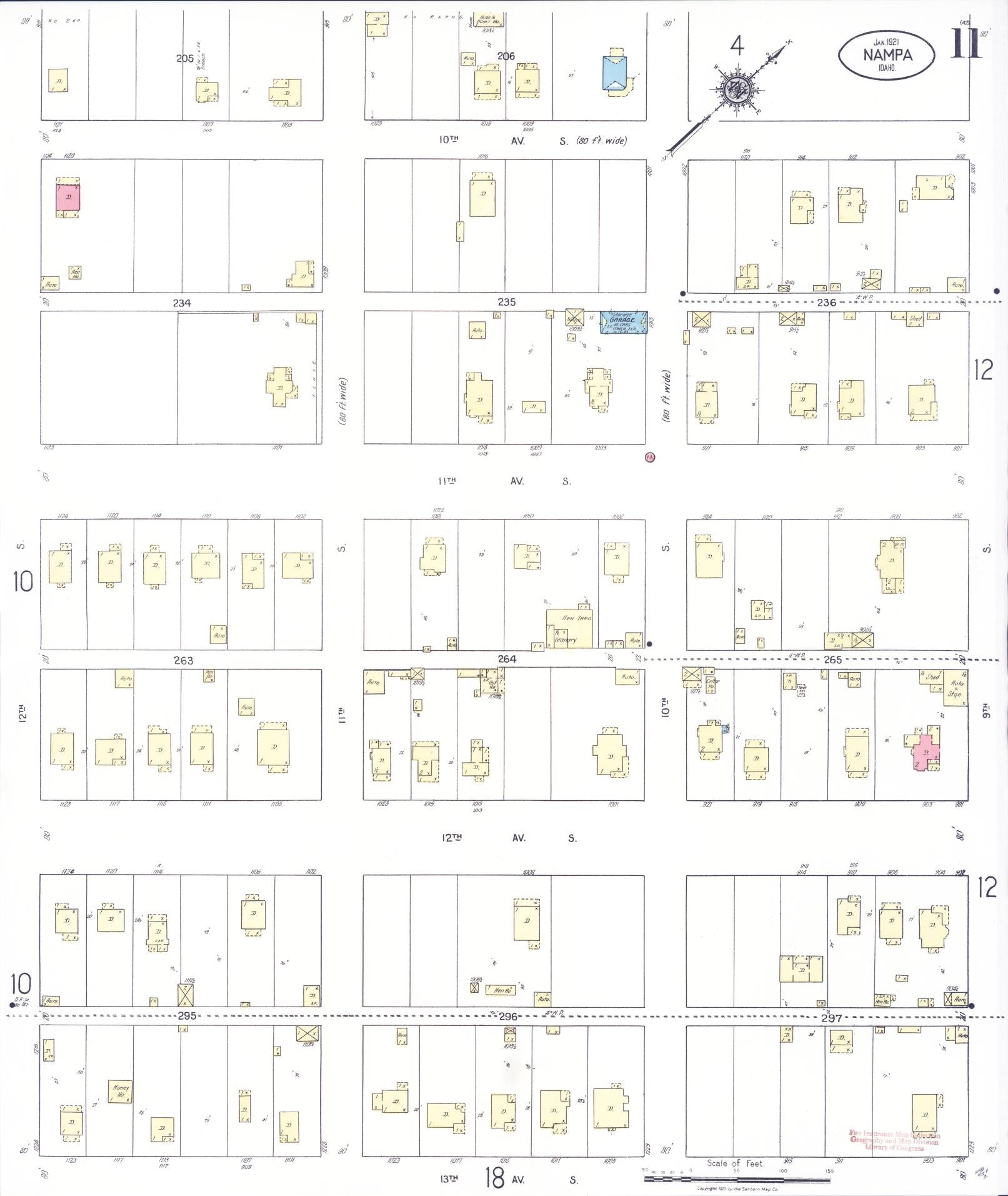 Sanborn Fire Insurance Map from Nampa, Canyon County, Idaho (1921), Sheet #0011 - Complete Map Set gallery image, historic Sanborn map, vintage wall art, Idaho Idaho