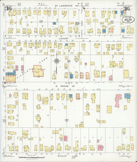 Sanborn Fire Insurance Map from Beloit, Rock County, Wisconsin (1926), Sheet #0036 - Historic Sanborn Fire Insurance Map Print, vintage old map wall art, antique decor, genealogy gift, Wisconsin Wisconsin map