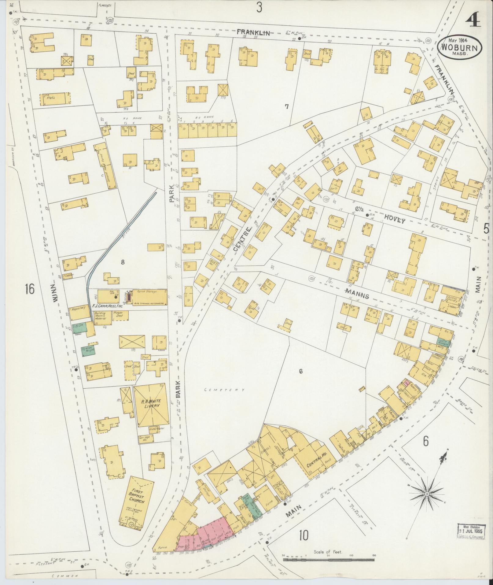 Sanborn Fire Insurance Map from Woburn, Middlesex County, Massachusetts (1904), Sheet #0004 - Complete Map Set gallery image, historic Sanborn map, vintage wall art, Massachusetts Massachusetts