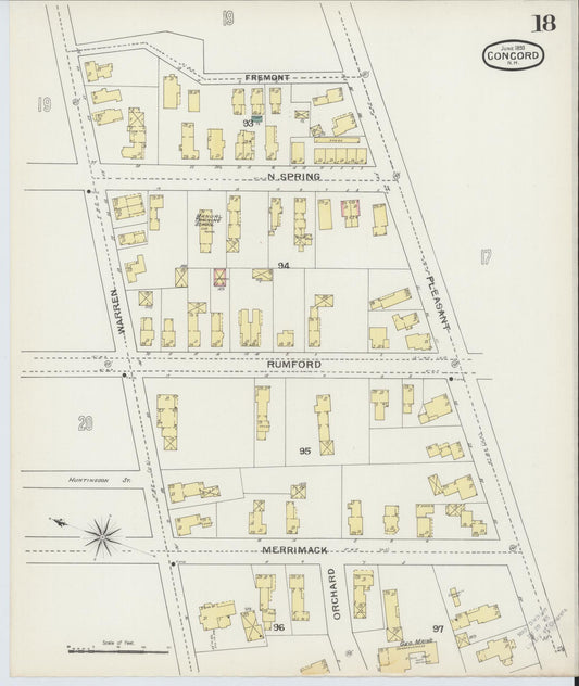 Sanborn Fire Insurance Map from Concord, Merrimack County, New Hampshire (1893), Sheet #0018 - Historic Sanborn Fire Insurance Map Print, vintage old map wall art, antique decor, genealogy gift, New Hampshire New Hampshire map