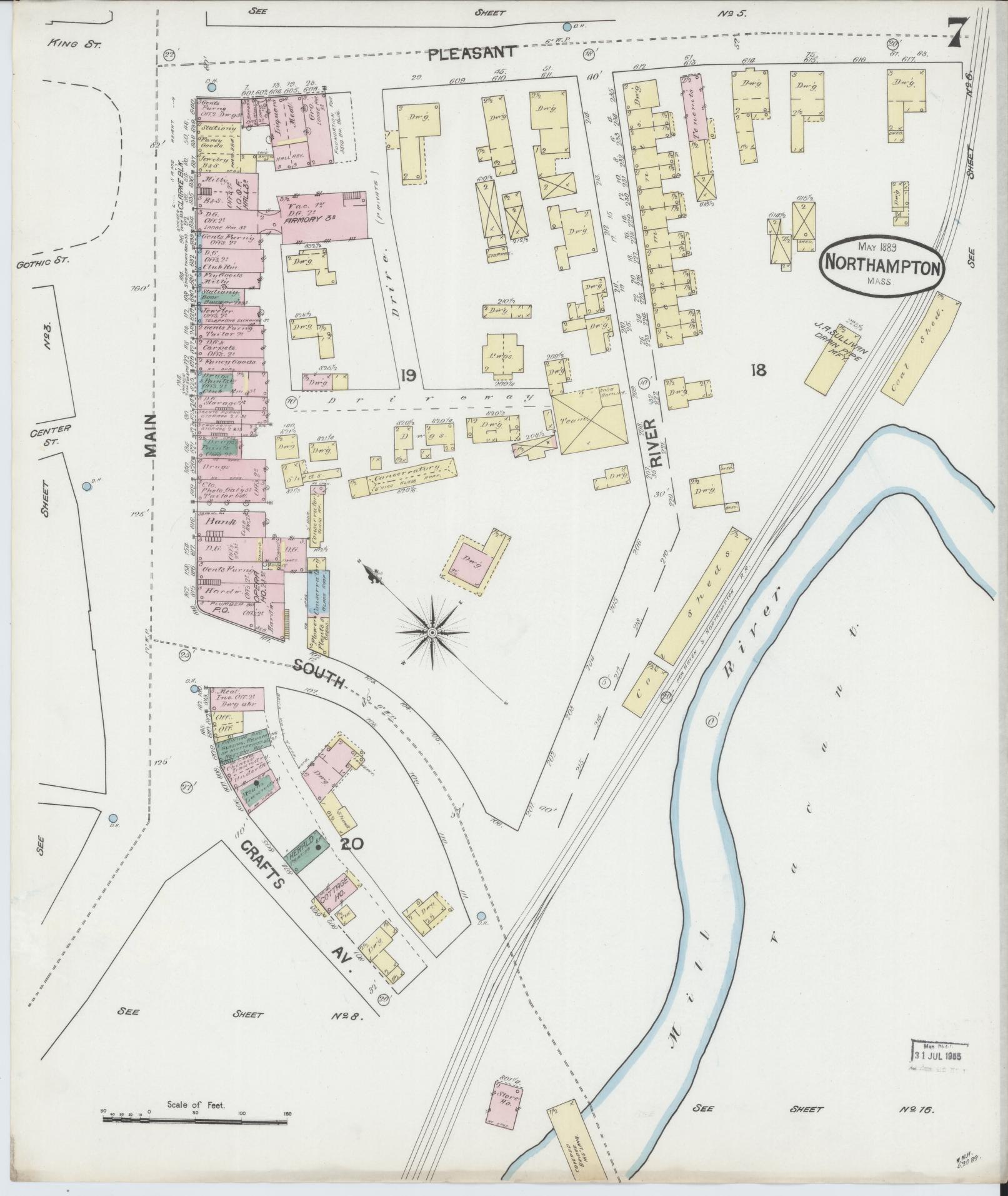 Sanborn Fire Insurance Map from Northampton, Hampshire County, Massachusetts (1889), Sheet #0007 - Complete Map Set gallery image, historic Sanborn map, vintage wall art, Massachusetts Massachusetts
