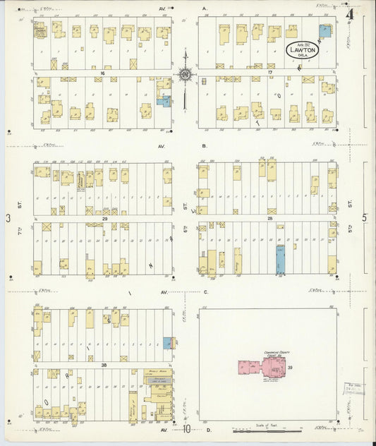 Sanborn Fire Insurance Map from Lawton, Comanche County, Oklahoma (1912), Sheet #0004 - Historic Sanborn Fire Insurance Map Print, vintage old map wall art, antique decor, genealogy gift, Oklahoma Oklahoma map