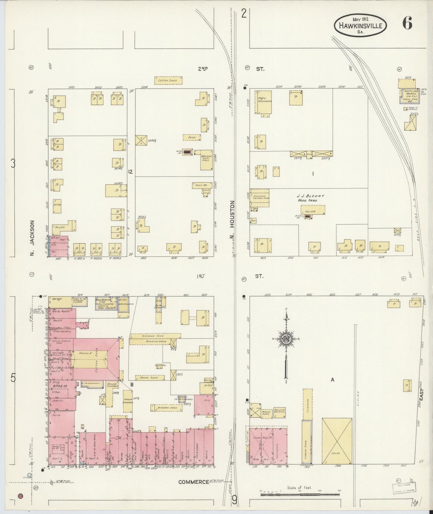 Sanborn Fire Insurance Map from Hawkinsville, Pulaski County, Georgia (1912), Sheet #0006 - Complete Map Set gallery image, historic Sanborn map, vintage wall art, Georgia Georgia