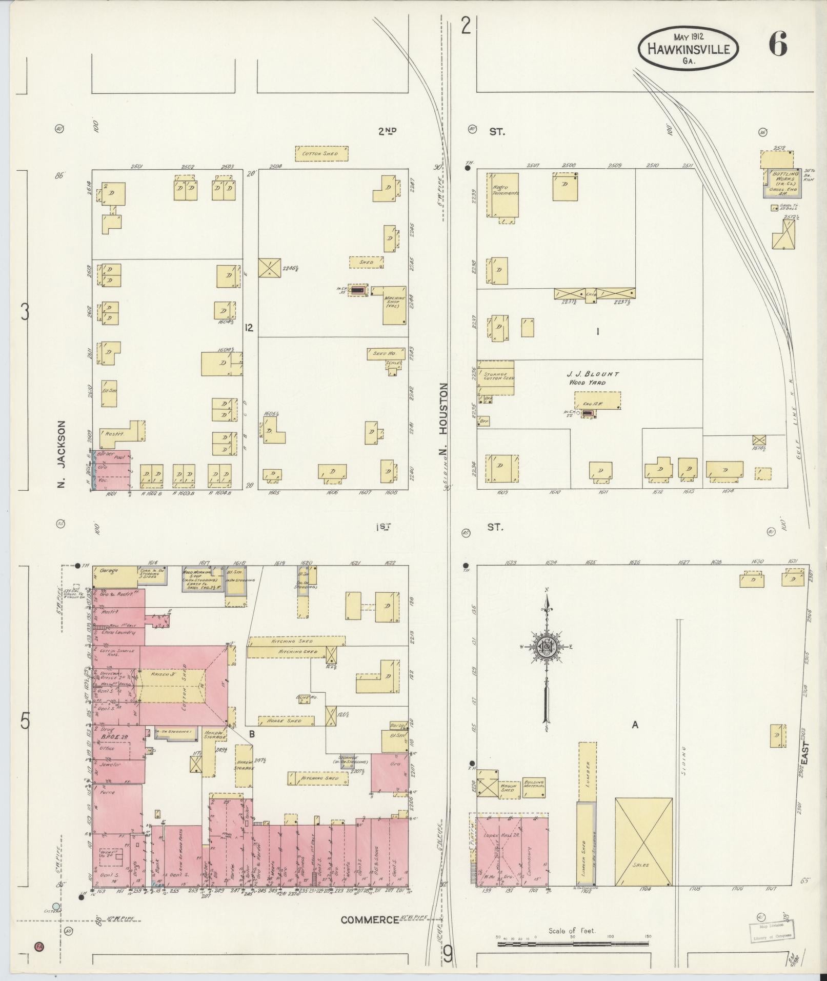 Sanborn Fire Insurance Map from Hawkinsville, Pulaski County, Georgia (1912), Sheet #0006 - Complete Map Set gallery image, historic Sanborn map, vintage wall art, Georgia Georgia