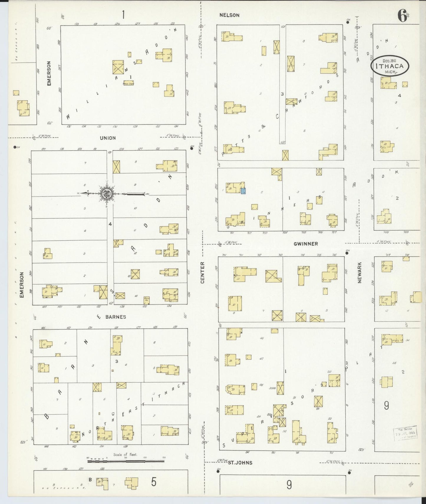 Sanborn Fire Insurance Map from Ithaca, Gratiot County, Michigan (1911), Sheet #0006 - Historic Sanborn Fire Insurance Map Print, vintage old map wall art, antique decor, genealogy gift, Michigan Michigan map